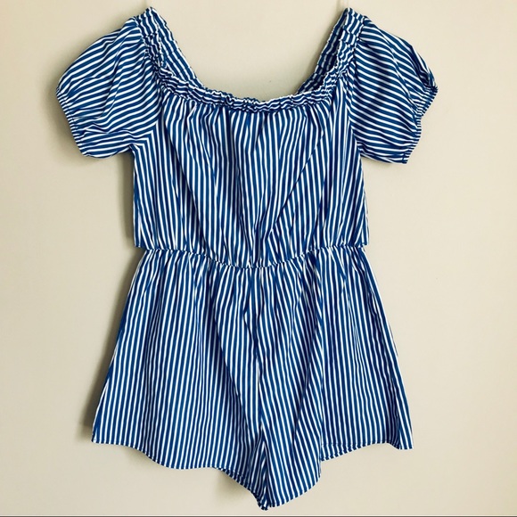 Blue Striped Button Front Romper - Picture 5 of 5